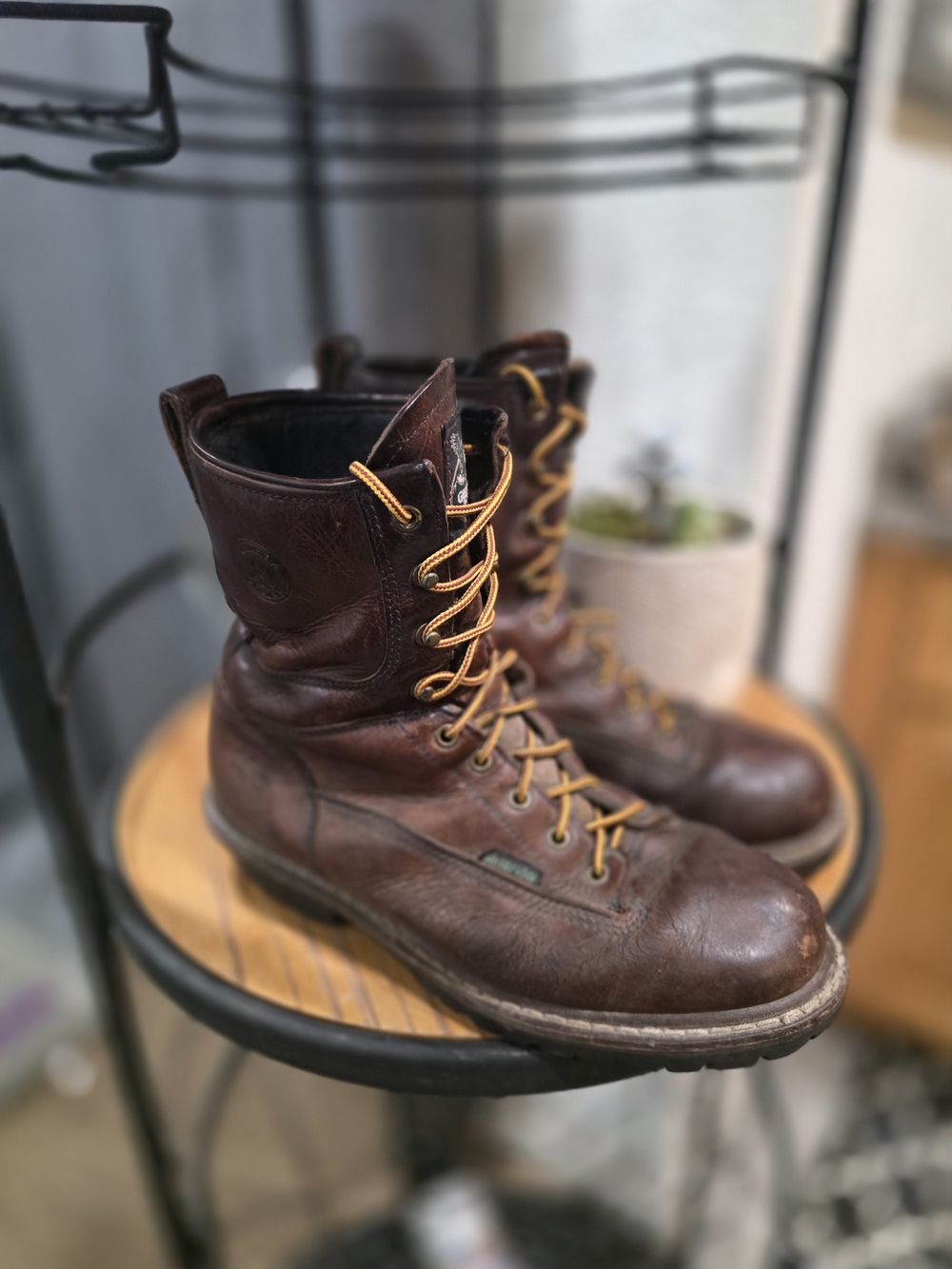 Georgia Boot Brown Leather Work Boots with Tan Laces